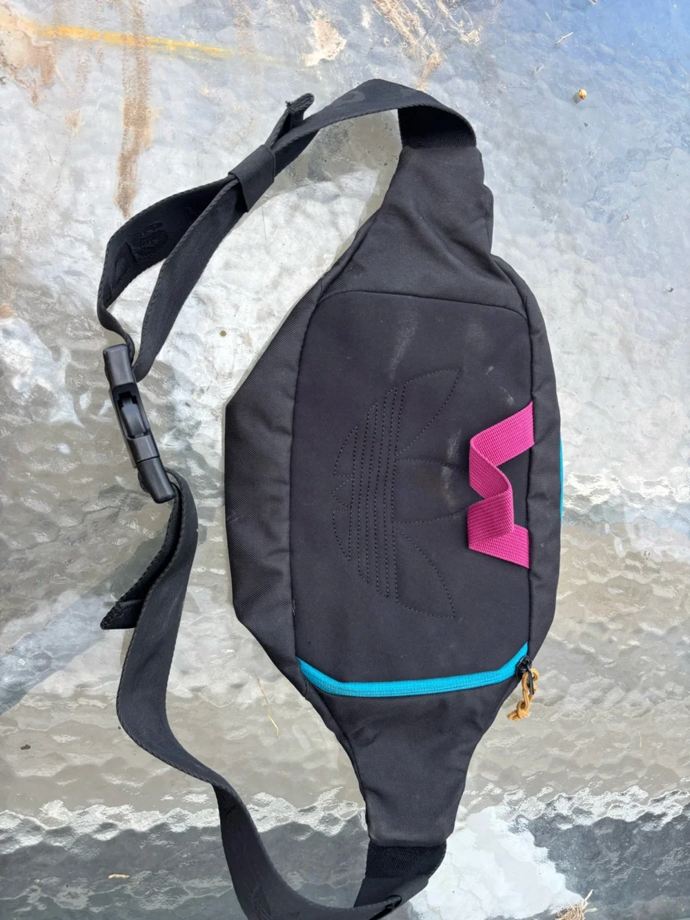 adidas Black Crossbody Pack with Teal Trim and Pink Strap